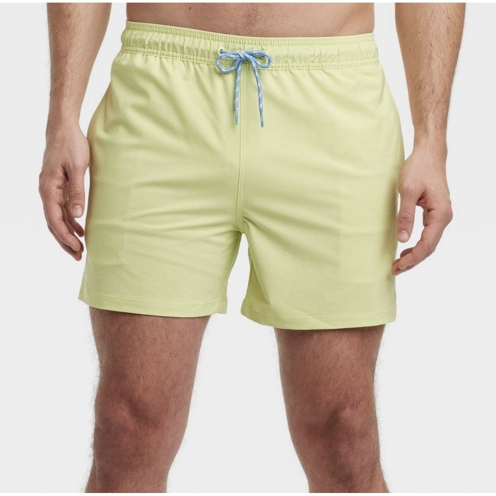 NWT Goodfellow & Co Men's‎ Swim Trunks XXL Neon Yellow 5" Inseam Pockets